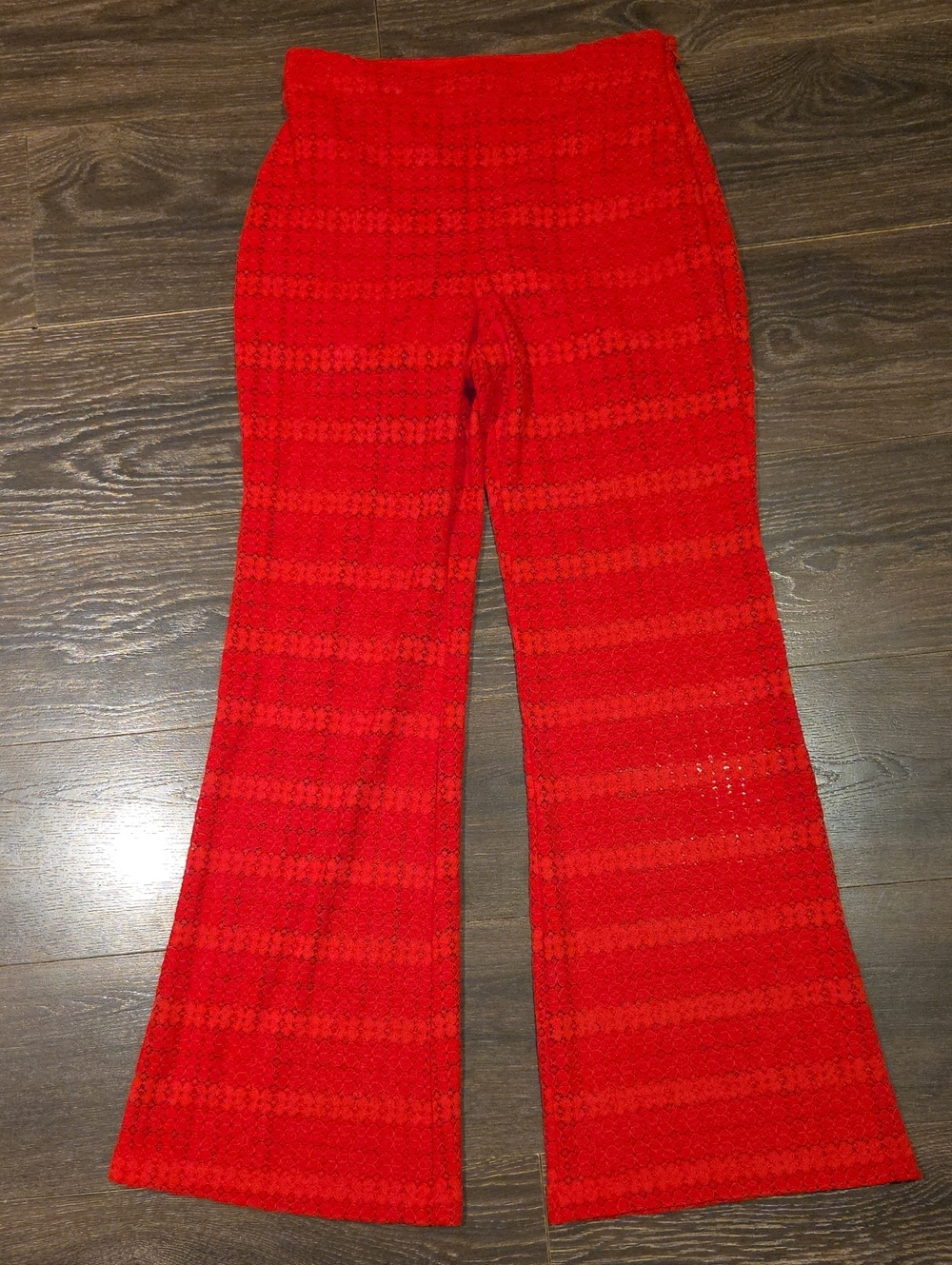 ❤️ NWOT! EXPRESS RED LACE HIGH WAIST LACE FLARE PANTS, 2 (26) - Picture 5 of 15